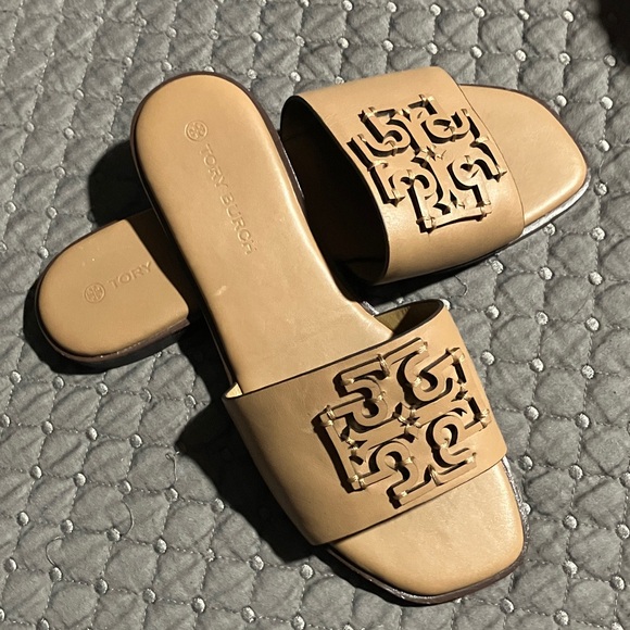 Tory Burch Brown Logo Slide Sandals - Picture 3 of 5